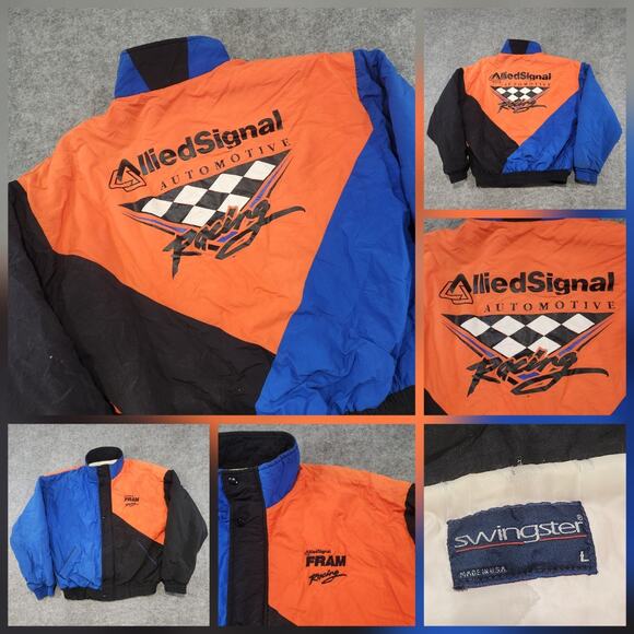 VTG AlliedSignal Fram Automotive Racing Swingster Mens L Large Bomber Jacket